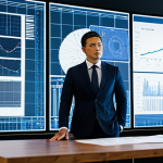 A professional male figure in a modest business suit stands in a traditional office setting, appearing contemplative. He is looking at an outdated, large blueprint or project plan laid out on a wooden table, while in the background, vibrant digital screens display modern, fast-moving data. The scene visually represents the challenge of adapting to change and the inertia of past investments. The figure is fully clothed, appropriate attire, safe for work, professional, perfect anatomy, correct proportions, natural pose, well-formed hands, proper finger count, natural body proportions, high-quality, appropriate content, modest clothing.