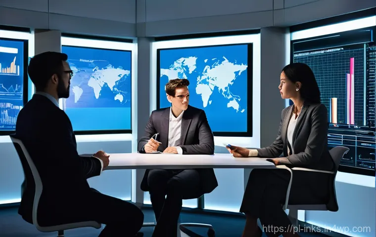 감정적 투자 오류를 방지하기 위한 데이터 분석 - **Prompt 1: Data-Driven Business Strategy Meeting**
A diverse team of four business professional...