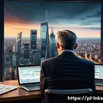 Home 20 감정적 투자 오류에 대한 사례 연구 - A detailed digital painting of an anxious investor sitting at a modern desk cluttered with multiple ...
