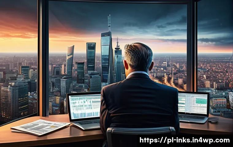 감정적 투자 오류에 대한 사례 연구 - A detailed digital painting of an anxious investor sitting at a modern desk cluttered with multiple ...