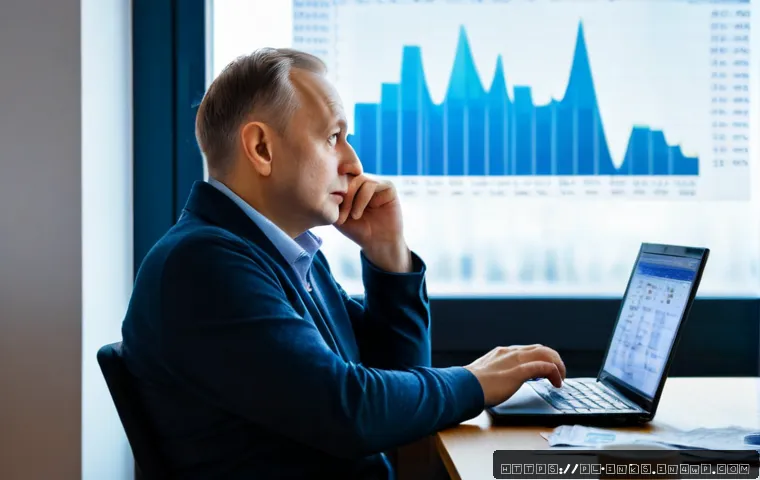 Home 15 감정적 투자 오류와 소심한 투자 결정 - Photorealistic middle-aged Polish investor sitting alone at a tidy home office desk in Warsaw, anxio...